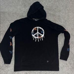Black Dripping Peace Sign Monarch Butterfly Basketball Hoodie Hooded Sweatshirt